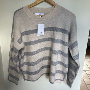 Magaschoni Cream and Gray Striped Sweater